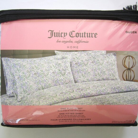 Juicy Couture Queen Sheet Set Purple Lavender Flower - Picture 3 of 5